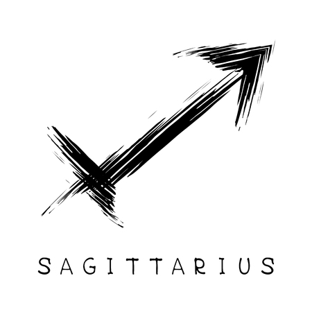 Zodiac sign Sagittarius isolated on bright polygonal background. Design element for badges and stickers.のイラスト素材