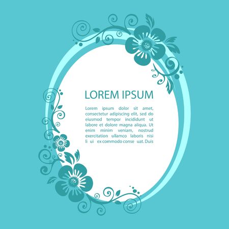 Frame with floral pattern isolated on blue background. Template for greeting cards or etc.のイラスト素材