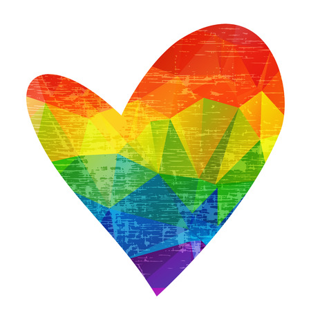 Grunge rainbow heart isolated on white background. Gay pride symbol. LGBT community symbol. Design element for Valentines cards or etc.のイラスト素材