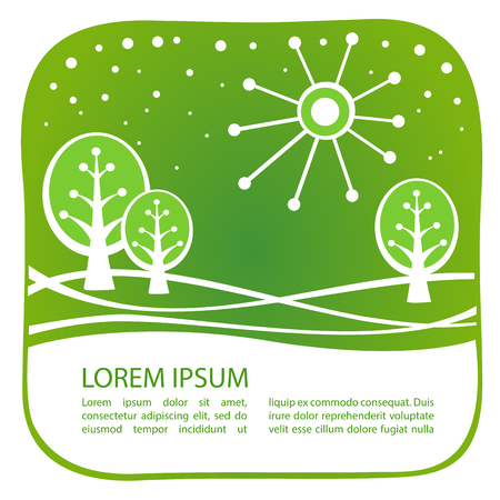 Summer forest with green trees and sun. Template for post card or flyers.のイラスト素材