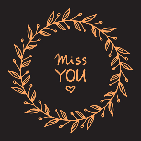 Hand drawn circle floral border isolated on dark background. Design element for home decor, photo frames, branding, greeting cards, textile prints. Valentines illustration.のイラスト素材