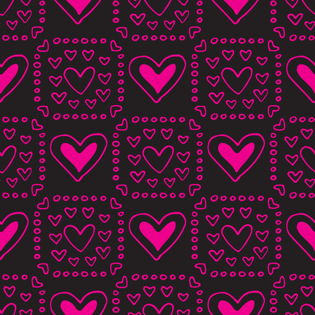 Abstract seamless pattern with hand drawn hearts. Valentines Day illustration. Design for wallpaper, wrapping paper home textile and romantic desorations.のイラスト素材