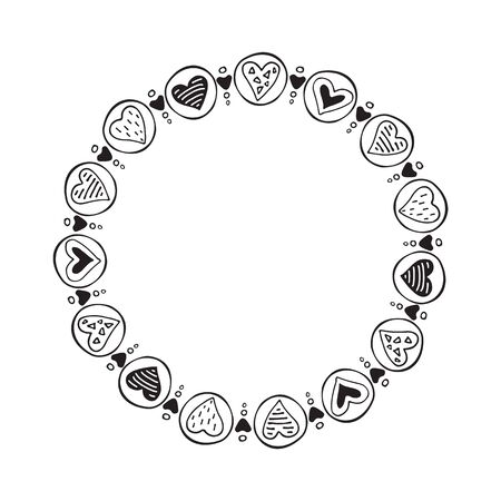Hand drawn Valentines hearts border isolated on white background. Design element for home decor, photo frames, branding, greeting cards, textile prints. Valentines illustration.のイラスト素材
