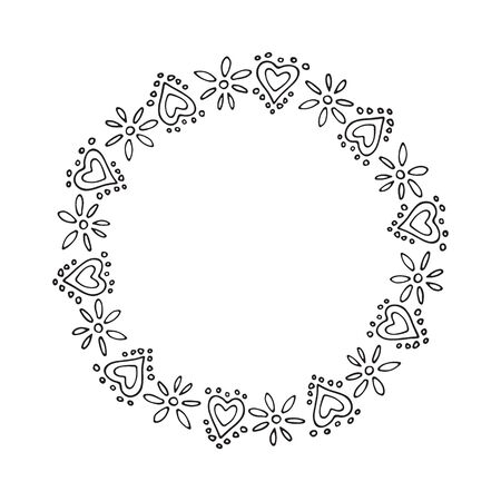 Hand drawn Valentines hearts border isolated on white background. Design element for home decor, photo frames, branding, greeting cards, textile prints. Valentines illustration.のイラスト素材