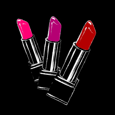 Lipsticks set isolated on black background. Design element for make up and beauty presentations.のイラスト素材