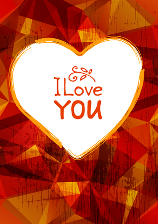 Grunge polygonal Valentines card and heart with text frame. Design element for  greeting cards and flyers. Valentines illustration.のイラスト素材