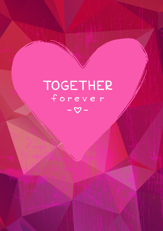 Grunge polygonal Valentines card and heart with text frame. Design element for  greeting cards and flyers. Valentines illustration.のイラスト素材