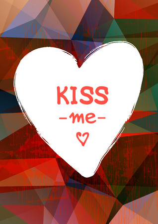 Grunge polygonal Valentines card and heart with text frame. Design element for  greeting cards and flyers. Valentines illustration.のイラスト素材