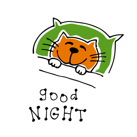 Cute doodle cat isolated on white background. Child drawing style. Design elements for textile print, fun greeting cards and kids coloring.のイラスト素材