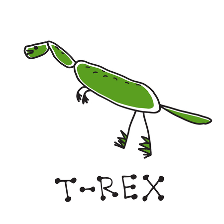 Cute doodle dinosaur isolated on white background. Child drawing style. Design element for textile print, fun greeting cards and kids coloring.のイラスト素材