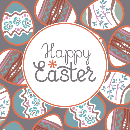 Easter eggs pattern with text frame. Design element for greeting cards or flyers.のイラスト素材