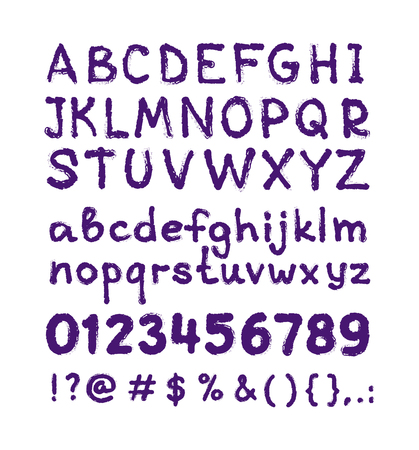 Hand drawn letters and numbers set. Handwritten vector alphabet isolated on white background. Trendy design element.のイラスト素材