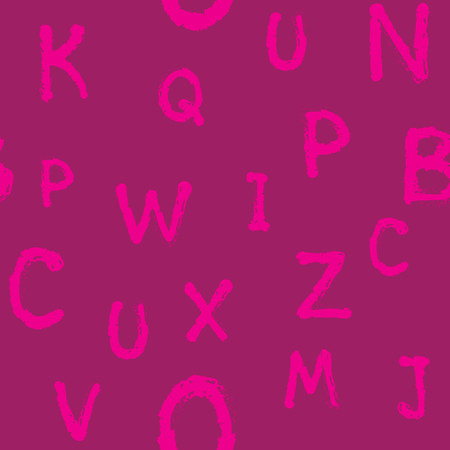 Seamless pattern with hand drawn letters. Handwritten vector alphabet isolated on pink background. Trendy design element.のイラスト素材