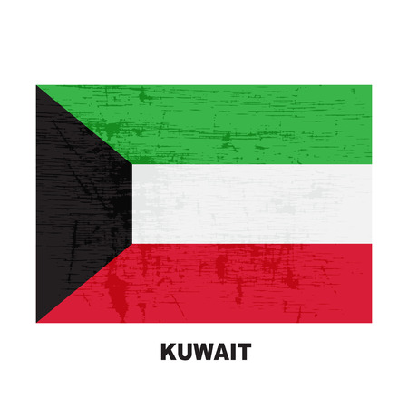 Kuwait flag and map pointer isolated on white background. State of Kuwait national symbol. Vector flat design collection.のイラスト素材