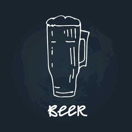 Hand drawn beer mug isolated on chalkboard background. Design element beer menu for restaurant or cafe.のイラスト素材