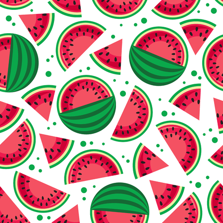 Yummy watermelon slice isolated on white background. Flat design element for gift wrap or fabric. Fruit illustration.のイラスト素材