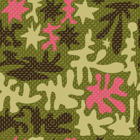 Trendy fashion camouflage seamless pattern. Clothing female style camo repeat print. Design element for fabric or wallpaper.のイラスト素材