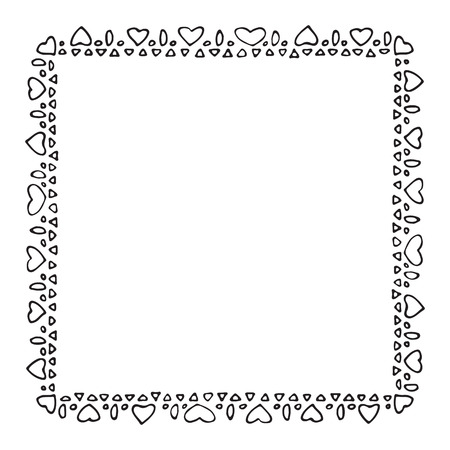 Hand drawn romantic border with hearts isolated on white background. Design element for photo frames,  greeting cards and home decor.のイラスト素材