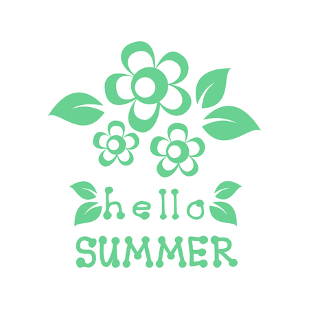 Flowers and hello summer hand drawn lettering isolated on white background. Design element for greeting cards or posters. Vector illustration.のイラスト素材
