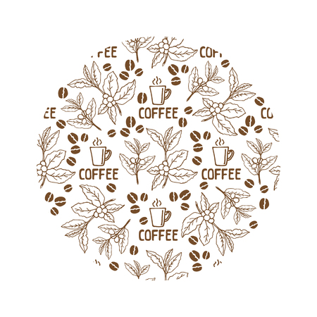 Circle coffee beans frame isolated on white background. Design element for cafe menu or coffee shops.のイラスト素材