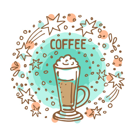 Circle frame with coffee Latte isolated on whiteのイラスト素材