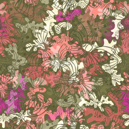 Trendy fashion camouflage seamless pattern. Clothing female and baby style camo repeat print. Design element for fabric, wrapping paper or wallpaper.のイラスト素材