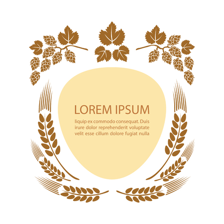 Template with wheat ears and hop isolated on white background. Design element beer menu for restaurant or bar.のイラスト素材