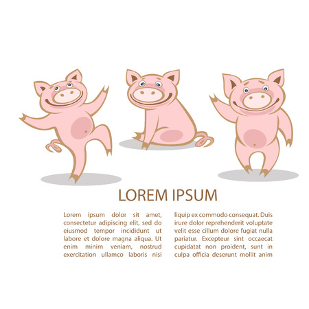 Cute funny piglets with text frame isolated on white background. New Year symbol. Pig Chinese zodiac symbol of the year. Template for leaflets, booklets, posters or greeting cards.のイラスト素材