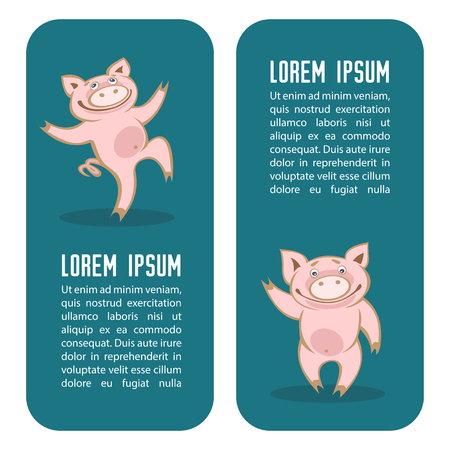 blue frames with cute funny piglets isolated on white background. New Year sale symbol. Pig Chinese zodiac symbol of the year. Templates for labels, price tags, stickers, magnets or greeting cards.のイラスト素材