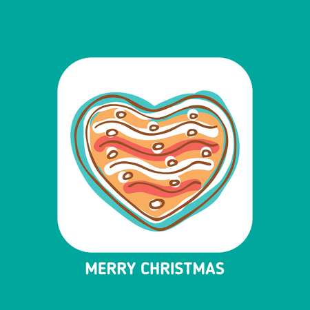 Cute Christmas gingerbread  heart isolated on white background. Doodle style. Design element for greeting card, leaflet, poster, magnet or sticker. Holiday symbol.のイラスト素材
