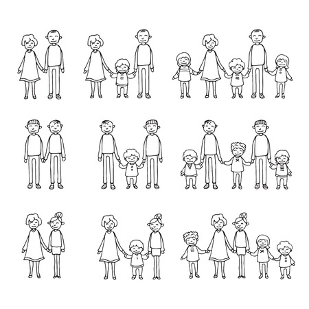 Happy family symbols. Parents with children isolated on whiteのイラスト素材
