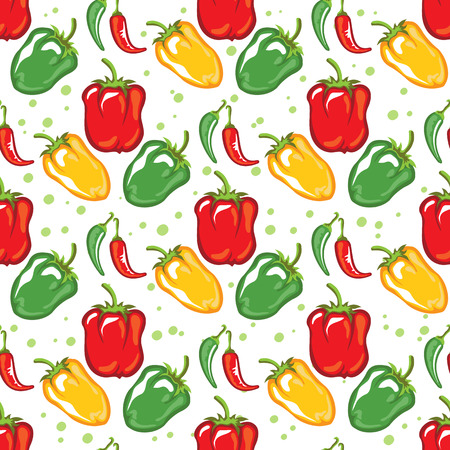 Paprika pods vector illustration. Seamless pattern. Design element for fabric, wallpaper, gift wrap, culinary products, seasoning and spice package, cooking book.のイラスト素材