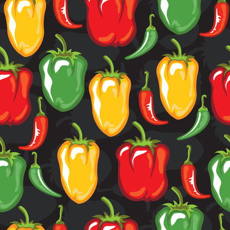 Paprika pods vector illustration. Seamless pattern. Design element for fabric, wallpaper, gift wrap, culinary products, seasoning and spice package, cooking book.のイラスト素材