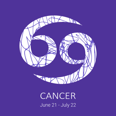 Zodiac sign Cancer isolated on blue background. Zodiac constellation. Floral pattern. Design element for horoscope and astrological forecast.のイラスト素材