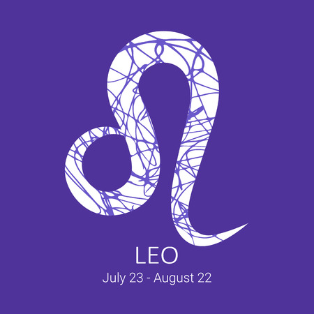 Zodiac sign Leo isolated on blue background. Zodiac constellation. Floral pattern. Design element for horoscope and astrological forecast.のイラスト素材