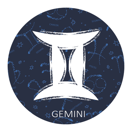 Zodiac sign Gemini isolated on dark background. Zodiac constellation. Design element for horoscope and astrological forecast.のイラスト素材