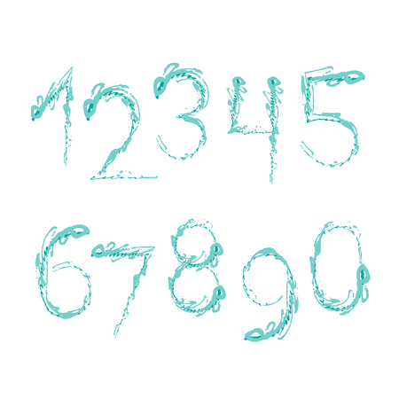 Set of grunge ten numbers isolated on white background. Vector illustration. Design element for posters or booklets. Hand drawn style.のイラスト素材