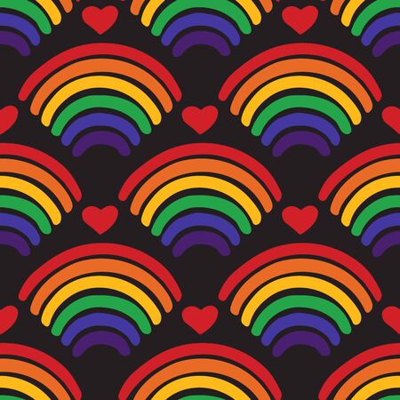 Seamless pattern with gay rainbow heart. LGBT pride symbol. Design element for fabric, banner, wallpaper or gift wrap.のイラスト素材