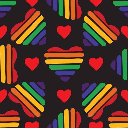 Seamless pattern with gay rainbow heart. LGBT pride symbol. Design element for fabric, banner, wallpaper or gift wrap.のイラスト素材
