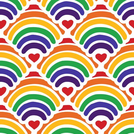 Seamless pattern with gay rainbow heart. LGBT pride symbol. Design element for fabric, banner, wallpaper or gift wrap.のイラスト素材
