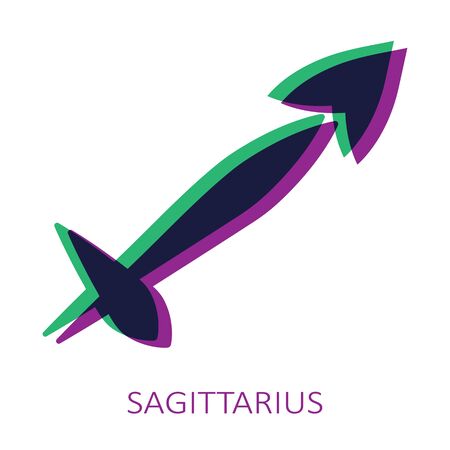 Zodiac sign Sagittarius isolated on white background. Glitch stereo effect. Zodiac constellation. Vector illustration for horoscope and astrological forecast.のイラスト素材