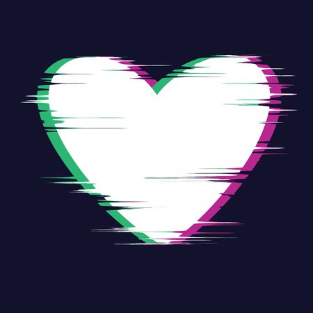Heart frame isolated on dark background. Glitch stereo effect. Vector illustration. Design element for card, poster, banner, flyer, brochure, leaflet.のイラスト素材