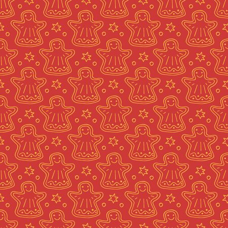 Seamless pattern with gingerbread cookies. Christmas vector illustration. Design element for fabric, banner, wrapping paper, wallpaper.のイラスト素材