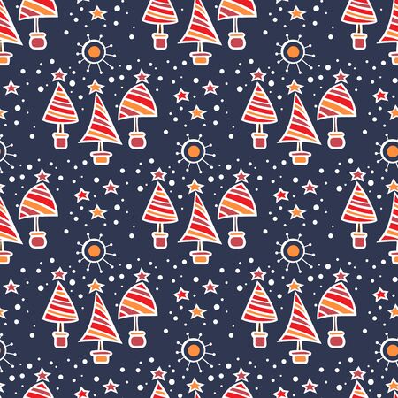 Seamless pattern with Christmas tree. Flat design.  Holiday New Year or Christmas vector illustration. Design element for banner, wallpaper, wrapping paper or fabric.のイラスト素材