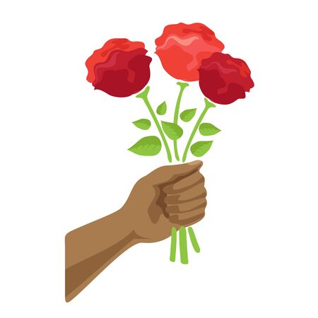 Hand with roses isolated on white background. African Valentines Day vector illustration. Flat design elements for greeting card, sticker, leaflet, booklet.のイラスト素材