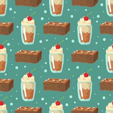 Valentines Day vector illustration. Seamless pattern with brownie and sundae. Sign of love and romantic. Flat design element for fabric, wallpaper, wrapping paper.のイラスト素材