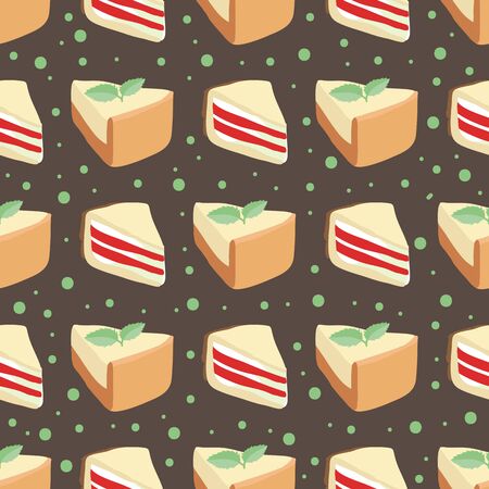 Valentines Day vector illustration. Seamless pattern with red velvet cake and cheesecake. Sign of love and romantic. Flat design element for fabric, wallpaper, wrapping paper.のイラスト素材