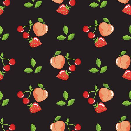 Fruit vector illustration. Seamless pattern with cherry and peach. Flat design element for fabric,...