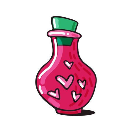 Bottle with potion isolated on white background. Halloween vector illustration. Hand drawn style. Design elements for poster, greeting card, banner, leaflet.のイラスト素材
