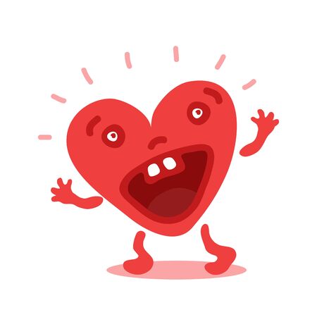 Cute emotional heart isolated on white background. Valentines Day vector illustration. Flat design. Conceptual design element for greeting card, sticker, magnet, leaflet.のイラスト素材